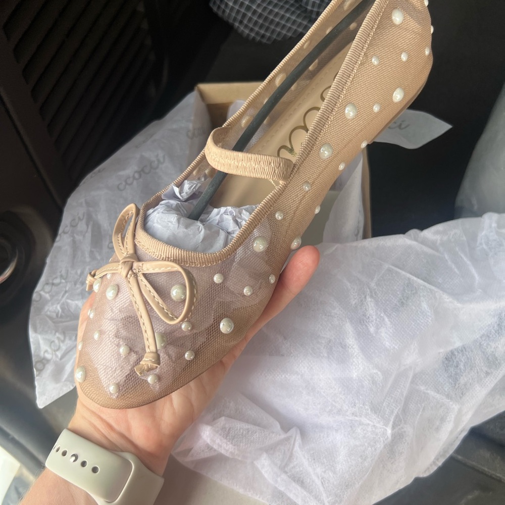 CCOCCI Tan Pearl-Studded Flats